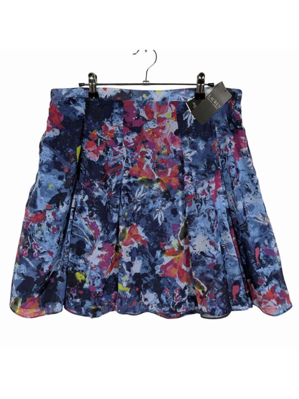 Ralph Lauren Crinkle Georgette Flowy ALine Skirt Blue Floral Print Women Size 12